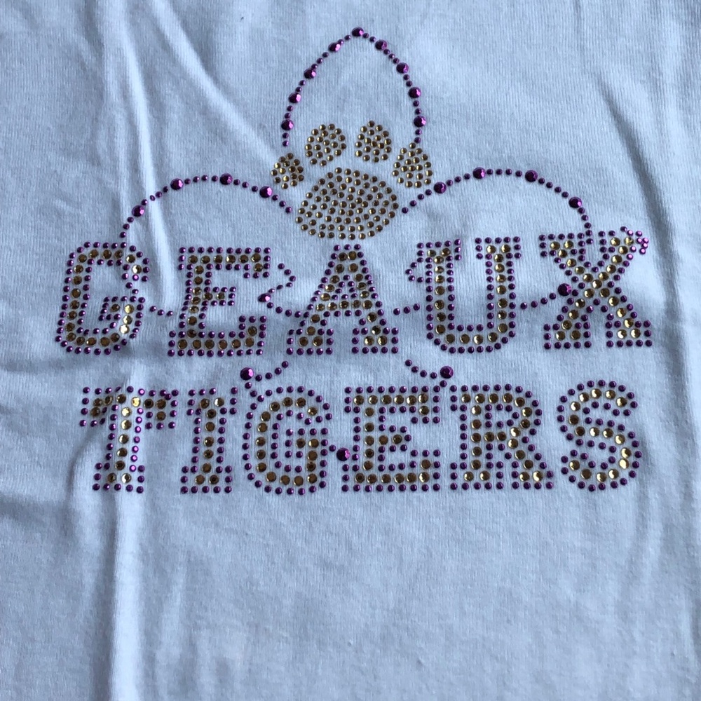 Geaux Tigers White Beaded T-shirt Size XL Fitted